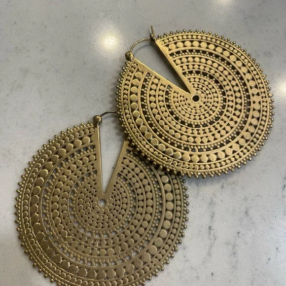 Gold Ultra Afghan Disc Earrings - Picture 3 of 4